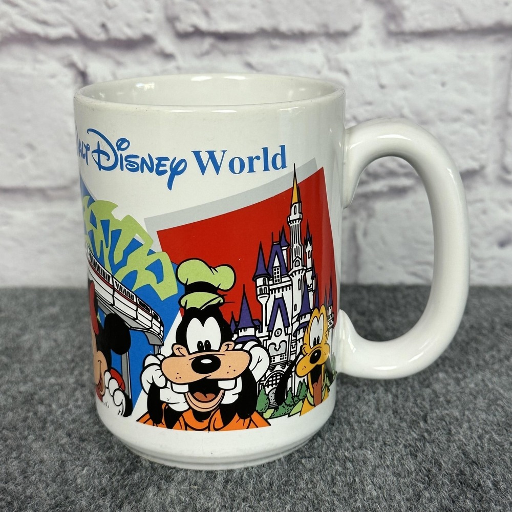 VTG Walt‎ Disney World Mug Large 14oz Mickey Mouse Friends Park Icons Ceramic